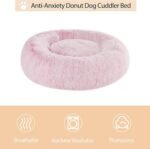 BFPETHOME Calming Dog Bed Cat Bed Donut, Faux Fur Pet Bed Self-Warming Donut Cuddler, Comfortable Round Plush Dog Beds (61 x 61 x 20 cm, Light Pink) - Image 4