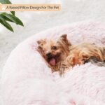 BFPETHOME Calming Dog Bed Cat Bed Donut, Faux Fur Pet Bed Self-Warming Donut Cuddler, Comfortable Round Plush Dog Beds (61 x 61 x 20 cm, Light Pink) - Image 5