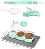Triple Cats Bowls, Cat Food Water Bowl with Mat and Scoop, 15° Tilted Raised Cat Bowl Dishes with Automatic Water Bottle, Pet Feeding Bowls for Cats, Small Dogs, Wet, Dry Food - Image 3