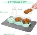 Triple Cats Bowls, Cat Food Water Bowl with Mat and Scoop, 15° Tilted Raised Cat Bowl Dishes with Automatic Water Bottle, Pet Feeding Bowls for Cats, Small Dogs, Wet, Dry Food - Image 6