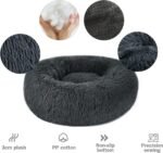Calming Dog and Cat Bed Donut - 19.7'' Dog Bed Small, Fluffy Cat Anti Anxiety Beds for Indoor Cats, Washable Pet Bed with Non-Skid Bottom for Dogs and Cats, Dark Grey M(19.7in/50cm) - Image 3