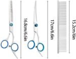 5 Pieces Dog Grooming Scissors Kit Stainless Steel Pet Cat Grooming Kit for Dogs Cats Pets Professional 5 in 1 Hair Scissors Set with Curved Scissor, Thinning Shear, Comb (Blue) - Image 3