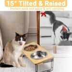 Elevated Cat Bowls, Cat Bowls Stand for Food and Water, 15°Tilted Raised 2 Stainless Steel Cat Food Bowl for Indoor Cats and Puppy - Image 4