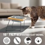 Upgraded Adjustable Height Cat Food Bowls Stand Ceramic Dog Bowls and Slow Feeder Cat Bowl, 15°Tilted Stand Anti Vomiting Raised for Small and Medium Sized Cats Dogs (Grey) - Image 4