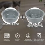 Upgraded Adjustable Height Cat Food Bowls Stand Ceramic Dog Bowls and Slow Feeder Cat Bowl, 15°Tilted Stand Anti Vomiting Raised for Small and Medium Sized Cats Dogs (Grey) - Image 6