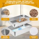 23.6''x15.7''x8''(60x40x20cm) Stainless Steel Sifting Litter Box, XXL Large Metal Sifting Cat Litter Box for Pine Pellets, Litter Pan Tray System for Indoor Cats with Scoop and Pee Pad, Easy to Clean - Image 6