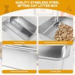 23.6''x15.7''x8''(60x40x20cm) Stainless Steel Sifting Litter Box, XXL Large Metal Sifting Cat Litter Box for Pine Pellets, Litter Pan Tray System for Indoor Cats with Scoop and Pee Pad, Easy to Clean - Image 7