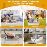 23.6''x15.7''x8''(60x40x20cm) Stainless Steel Sifting Litter Box, XXL Large Metal Sifting Cat Litter Box for Pine Pellets, Litter Pan Tray System for Indoor Cats with Scoop and Pee Pad, Easy to Clean - Image 9