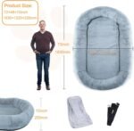 Human Dog Bed, 72" x 48" Large Human Dog Bed for Adult with Storage Bag, Washable Faux Fur Bed Cover, Blanket, Orthopedic Egg Crate Foam with Handles, for Pets & People Doze Off Napping (Gray) - Image 3