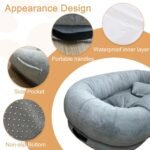 Human Dog Bed, 72" x 48" Large Human Dog Bed for Adult with Storage Bag, Washable Faux Fur Bed Cover, Blanket, Orthopedic Egg Crate Foam with Handles, for Pets & People Doze Off Napping (Gray) - Image 6