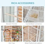 PawHut 71" Bird Cage, 3 Tier Large Parrot Cage with Wheels, Perches, Ramp, Storage Shelf, Toys for Canaries, Finches, Cockatiels, Parakeets, White - Image 5