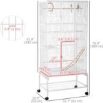 PawHut 71" Bird Cage, 3 Tier Large Parrot Cage with Wheels, Perches, Ramp, Storage Shelf, Toys for Canaries, Finches, Cockatiels, Parakeets, White - Image 8