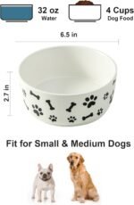UBEE Ceramic Dog Bowl Set of 2, 6.5 inch Dog Food Bowl Dish with Bone Paw Pattern, Pet Food Water Dish Feeding for Small and Meidum Dogs and Large Cat, White - Image 3