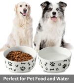 UBEE Ceramic Dog Bowl Set of 2, 6.5 inch Dog Food Bowl Dish with Bone Paw Pattern, Pet Food Water Dish Feeding for Small and Meidum Dogs and Large Cat, White - Image 4
