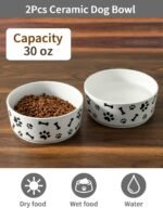 UBEE Ceramic Dog Bowl Set of 2, 6.5 inch Dog Food Bowl Dish with Bone Paw Pattern, Pet Food Water Dish Feeding for Small and Meidum Dogs and Large Cat, White - Image 5