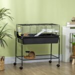 PawHut Small Animal Cage, 35" Rolling Guinea Pig Cage with Detachable Stand, Water Dispenser, Food Dish, Ramp, Wheels, for Rabbit, Bunny, Ferret, Chinchilla, Dark Grey - Image 3
