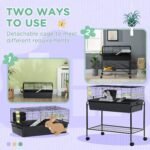 PawHut Small Animal Cage, 35" Rolling Guinea Pig Cage with Detachable Stand, Water Dispenser, Food Dish, Ramp, Wheels, for Rabbit, Bunny, Ferret, Chinchilla, Dark Grey - Image 4