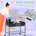 PawHut Small Animal Cage, 35" Rolling Guinea Pig Cage with Detachable Stand, Water Dispenser, Food Dish, Ramp, Wheels, for Rabbit, Bunny, Ferret, Chinchilla, Dark Grey - Image 6