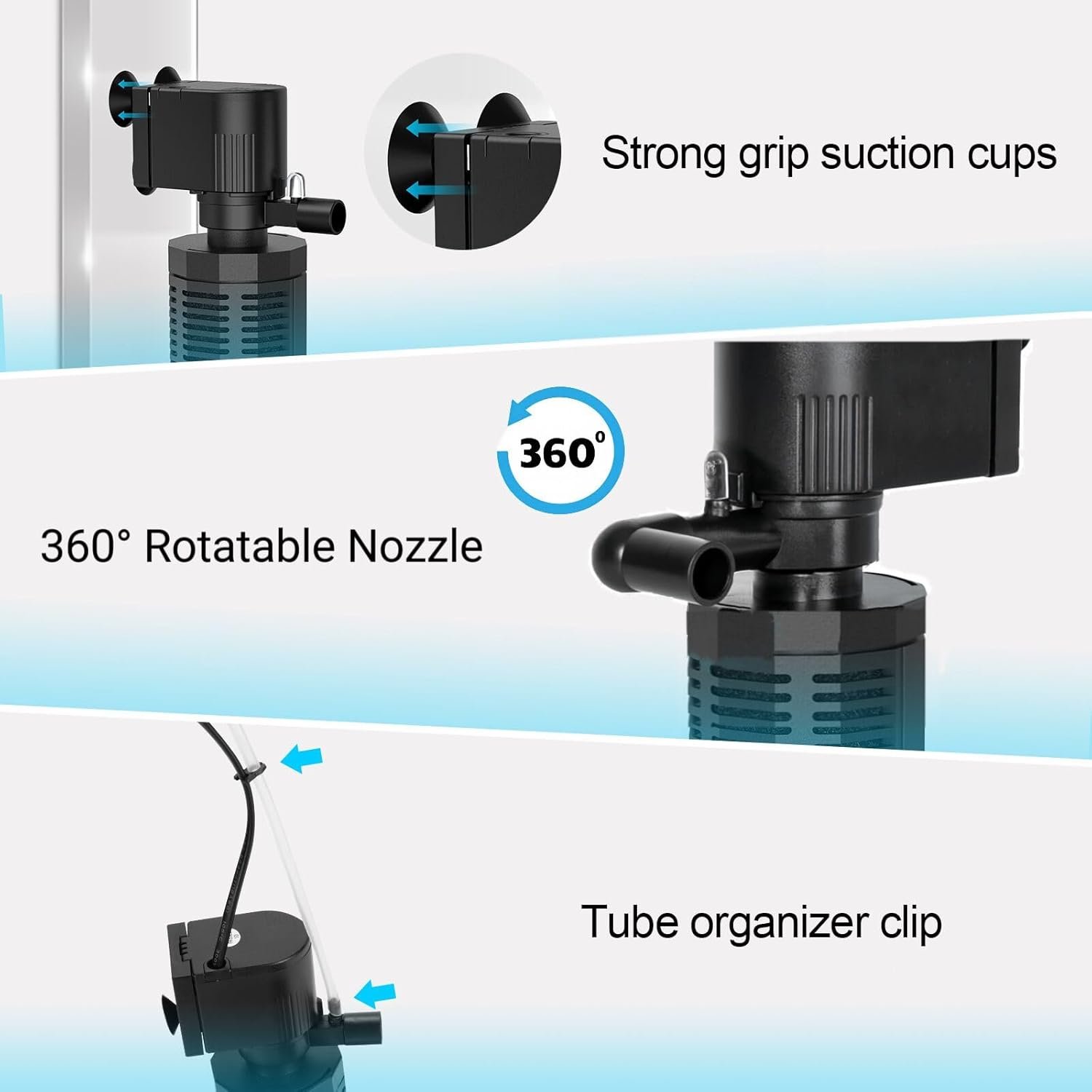 Aquarium Internal Filter for 30~100 Gallons - Ultra-Quiet Fish Tank Filters 400GPH Submersible Power Pump Filter with Biochemical Filtration Air Supply Water Clean - Image 6
