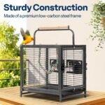 VIVOHOME 19 Inch Wrought Iron Bird Travel Carrier Cage for Parrots Conures Lovebird Cockatiel Parakeets Black - Image 4