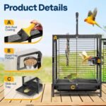 VIVOHOME 19 Inch Wrought Iron Bird Travel Carrier Cage for Parrots Conures Lovebird Cockatiel Parakeets Black - Image 6