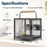 VIVOHOME 19 Inch Wrought Iron Bird Travel Carrier Cage for Parrots Conures Lovebird Cockatiel Parakeets Black - Image 8