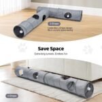 Odoland Cat Tunnel with 3 Straight Shapes, Collapsible DIY Pet Tube Tunnel with Teaser Wands & Plush Balls, Sturdy and Breathable Linen Fabric for Indoor Cats,Puppy and Rabbits - Image 4
