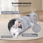 Odoland Cat Tunnel with 3 Straight Shapes, Collapsible DIY Pet Tube Tunnel with Teaser Wands & Plush Balls, Sturdy and Breathable Linen Fabric for Indoor Cats,Puppy and Rabbits - Image 6