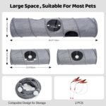 Odoland Cat Tunnel with 3 Straight Shapes, Collapsible DIY Pet Tube Tunnel with Teaser Wands & Plush Balls, Sturdy and Breathable Linen Fabric for Indoor Cats,Puppy and Rabbits - Image 7