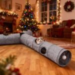 Odoland Cat Tunnel with 3 Straight Shapes, Collapsible DIY Pet Tube Tunnel with Teaser Wands & Plush Balls, Sturdy and Breathable Linen Fabric for Indoor Cats,Puppy and Rabbits - Image 8