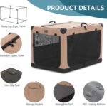PETSFIT Soft Sided Dog Crate - 100L x 64W x 64H cm Lightweight, Easy Setup, Sturdy, Adjustable Framework with 3 Mesh Door, Portable Dog Kennel, Khaki - Image 6