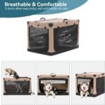 PETSFIT Soft Sided Dog Crate - 100L x 64W x 64H cm Lightweight, Easy Setup, Sturdy, Adjustable Framework with 3 Mesh Door, Portable Dog Kennel, Khaki - Image 8