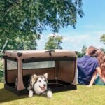 PETSFIT Soft Sided Dog Crate - 100L x 64W x 64H cm Lightweight, Easy Setup, Sturdy, Adjustable Framework with 3 Mesh Door, Portable Dog Kennel, Khaki - Image 9