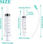 4pcs Plastic Syringe with 13inch Tube for Liquids, Oral, Scientific Labs, Measuring, Dispensing, animal feeding, pouring plants, including 2pc of 20ml and 60ml Syringes - Image 3