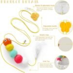 Cat Toys for Indoor Toys,Rainbow Cat Wand Toys,Feather Flips Plush Ball Cat Toys,Interactive Real Feather Cat Toy for Teaser Play and Chase Exercise with Kitten 5 Pack (Color) - Image 3