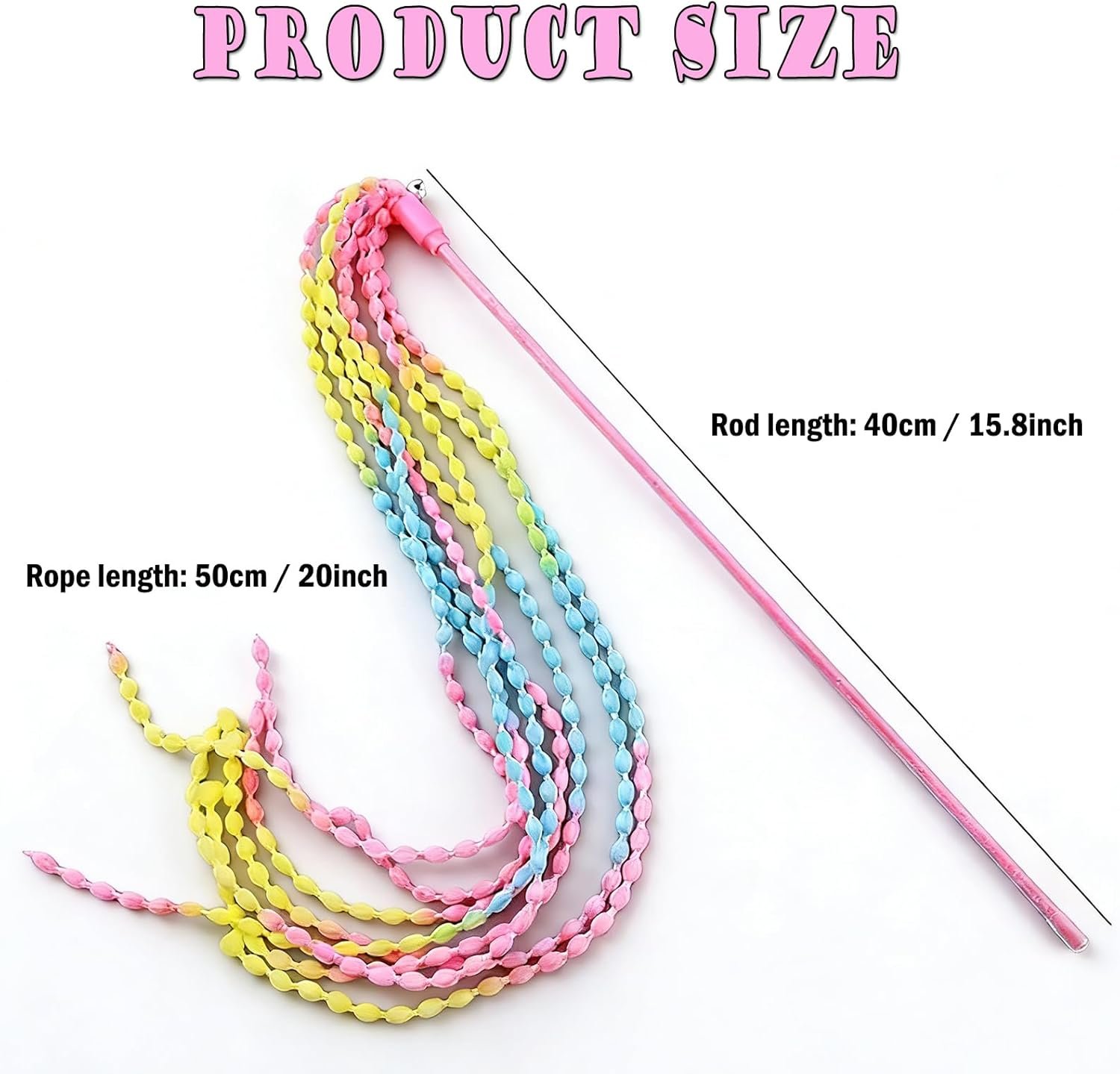 KABASI Cat Wand Toys, 4PCS Interactive Plush Srtip Cats String Teasing Stick with Bells for Kitten, Colorful Sturdy Pole Cat Toys for Having Fun Indoor Playing - Image 3