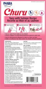 INABA Churu Cat Treats, Grain-Free, Lickable, Squeezable Creamy Purée Cat Treat/Topper with Vitamin E & Taurine, 0.5 Ounces Each Tube, 12 Tubes (4 per Pack), Tuna with Salmon Recipe - Image 3