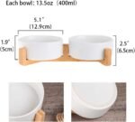 White Ceramic Cat Dog Bowl Dish with Wood Stand No Spill Pet Food Water Feeder Cats Small Dogs Set of 2 - Image 3