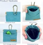 Dog Treat Pouch, Green Pocket Sized Pet Training Pouch, Cotton Fabric, Hand Free Dog Walking Bag with Carabiner, Self-Closing Pet Feed Snack Reward, for Pet Puppy Travel or Outdoor Use - Image 4