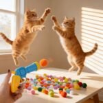 100Pcs Cat Pom Pom Balls with 2Pcs Cat Toy Launchers, Cat Toys Balls Launcher Launch Ball Interactive Toy Silent Plush Elastic Ball for Kitty - Image 4