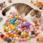100Pcs Cat Pom Pom Balls with 2Pcs Cat Toy Launchers, Cat Toys Balls Launcher Launch Ball Interactive Toy Silent Plush Elastic Ball for Kitty - Image 5