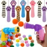 100Pcs Cat Pom Pom Balls with 2Pcs Cat Toy Launchers, Cat Toys Balls Launcher Launch Ball Interactive Toy Silent Plush Elastic Ball for Kitty - Image 8