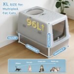 PAWZ Road XL Stainless Steel Cat Litter Box with Lid, Enclosed Front & Top Entry, High Sided Anti-Leakage, Non-Stick Easy Clean Metal Litter Pan, Scoop Included, Grey - Image 3