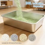 PAWZ Road XL Stainless Steel Cat Litter Box with Lid, Enclosed Front & Top Entry, High Sided Anti-Leakage, Non-Stick Easy Clean Metal Litter Pan, Scoop Included, Grey - Image 6