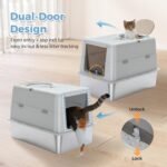 PAWZ Road XL Stainless Steel Cat Litter Box with Lid, Enclosed Front & Top Entry, High Sided Anti-Leakage, Non-Stick Easy Clean Metal Litter Pan, Scoop Included, Grey - Image 8