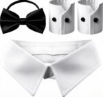 2 PCS Detachable Cuff with Fake Collar and Classic False Shirt Sleeves and Necktie Bows White Cuffs for Wrists for Women's Blouses and Sweaters - Image 2