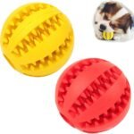 2 Pack Dog Toy Ball,Dog Pet Food Treat Feeder Chew Tooth Cleaning Ball Exercise Game IQ Training Ball for Small/Medium/Large Dog and Cat (Red+Yellow, 2in（Small Dog&Puppy）) - Image 2