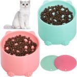 2-Pack Slow Feeder Cat Bowls, Raised Elevated Design with Anti-Slip Base & Ergonomic Neck Relief - Durable Plastic Pet Food Dishes (Pink & Green) - Image 2