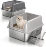 2 Pack Stainless Steel Cat Litter Box with Lid, Small Metal Litter Pan for Kittens & Small Cats, High Sides with Anti-Leakage Enclosure, Easy Cleaning, Non-Stick, Anti-Scratch,Include Scoop - Image 2