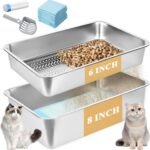 23.6''x15.7''x8''(60x40x20cm) Stainless Steel Sifting Litter Box, XXL Large Metal Sifting Cat Litter Box for Pine Pellets, Litter Pan Tray System for Indoor Cats with Scoop and Pee Pad, Easy to Clean - Image 2